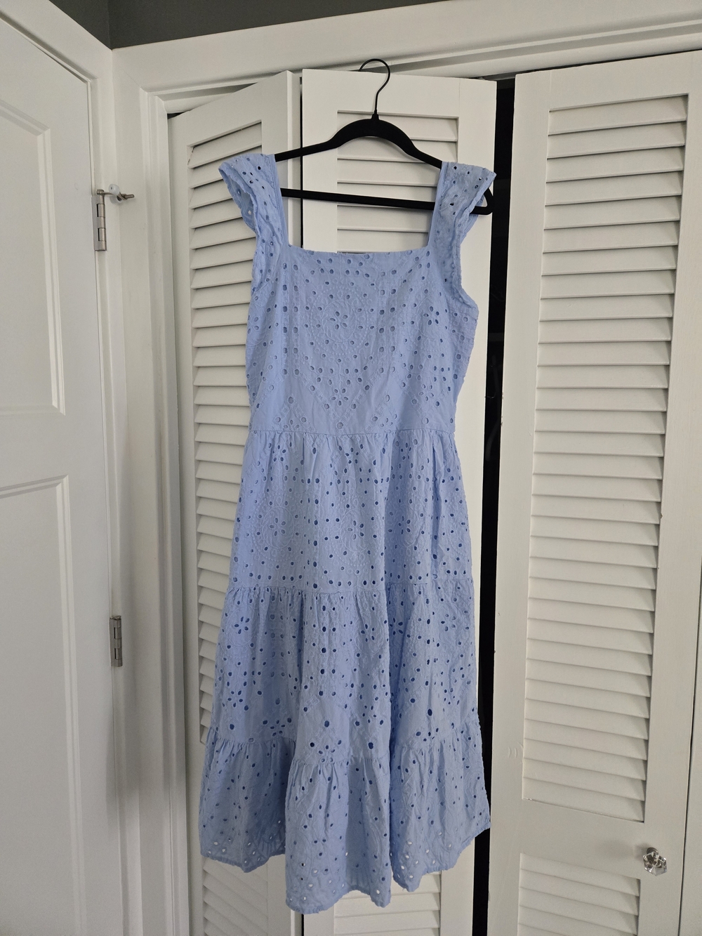 Blueberi Boulevard Light Blue Eyelet Tiered Midi Dress